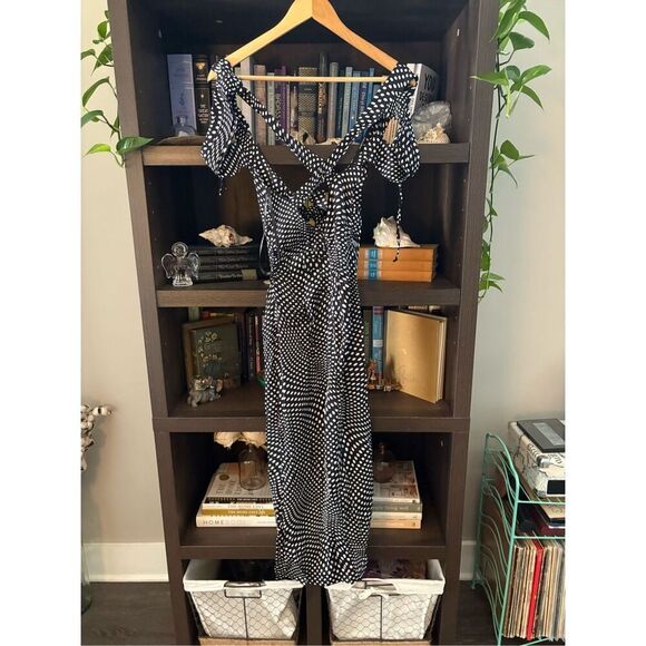 NWT For Love & Lemons Beth Black & White Polka Dot Midi Dress Size XS - Picture 6 of 10